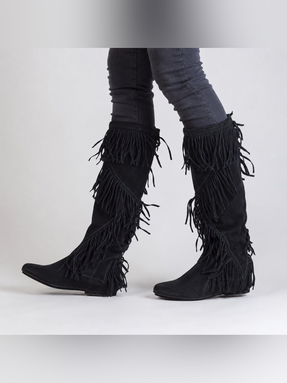 Sam Edelman Black Suede Over the Knee Fringe Boots Size 8.5